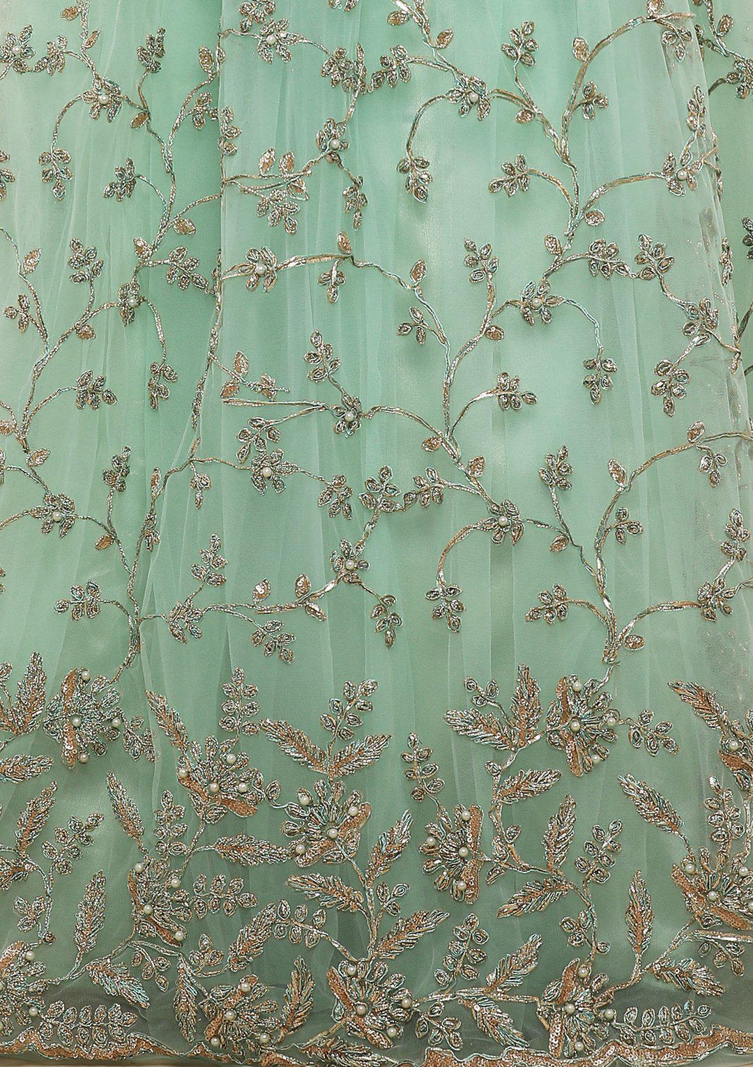 Pink and Pista Green Net Designer Lehenga-Koskii