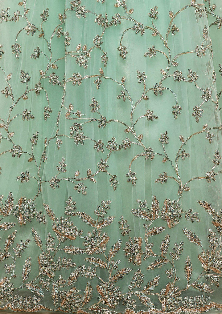Pink and Pista Green Net Designer Lehenga-Koskii