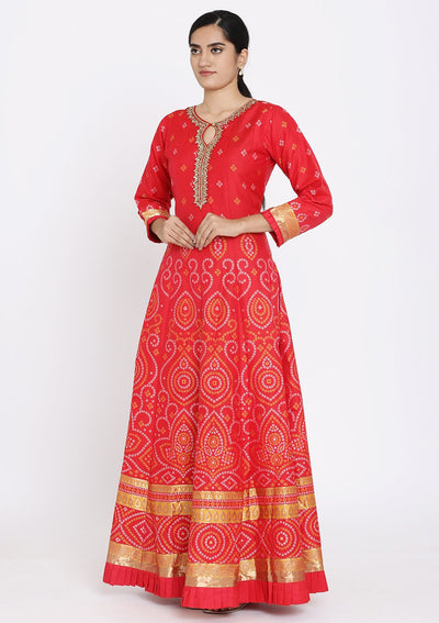 Red Sequins Art Silk Designer Gown - koskii