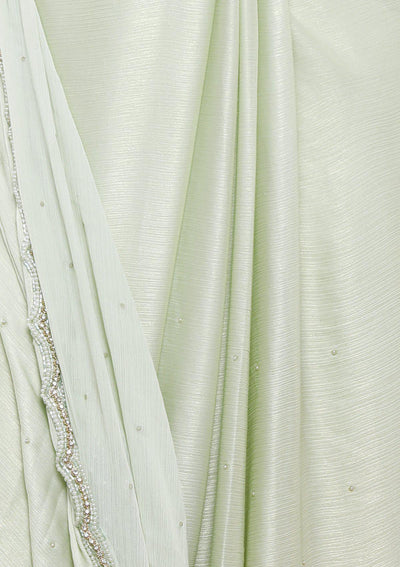 Light Green Embellished Chiffon Designer Saree-Koskii