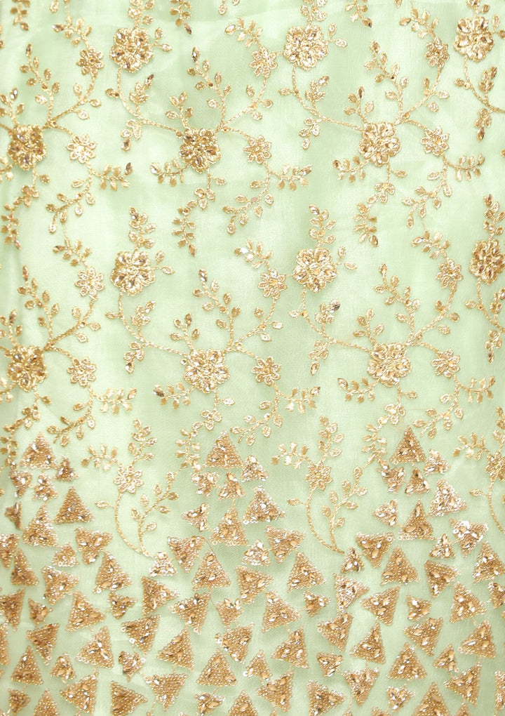 pista green and gold designer salwar suit-Koskii