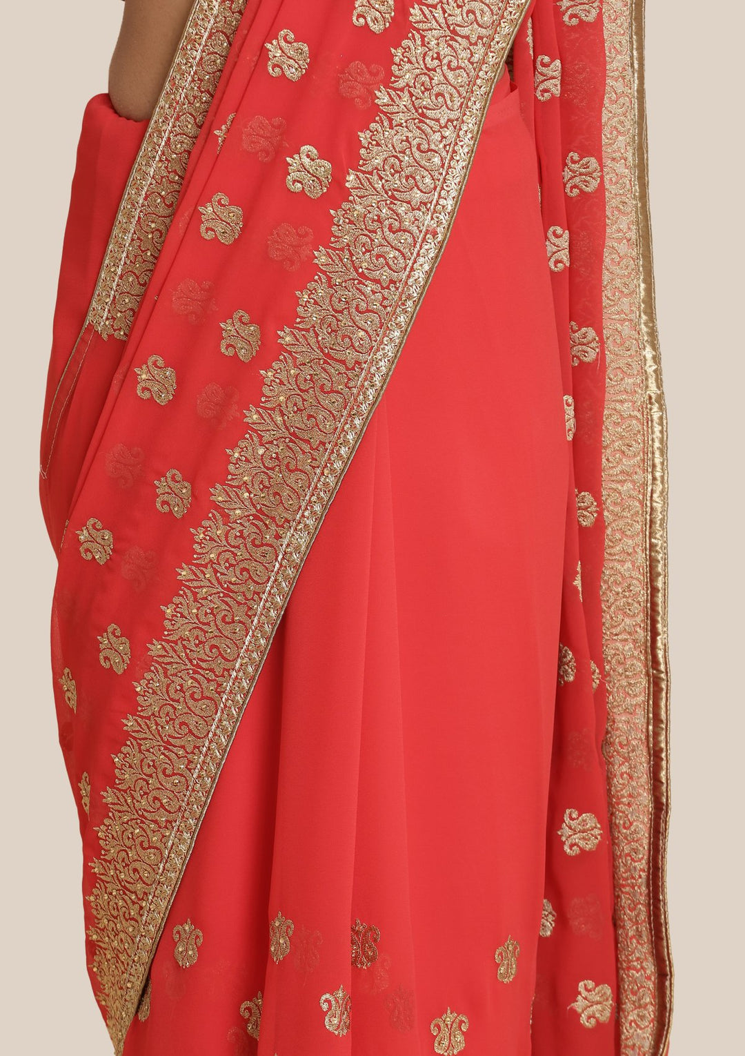Red Zariwork Chiffon Designer Saree-Koskii