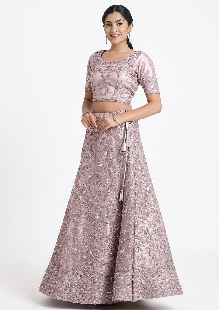 Lavender Stone Work Net Designer Lehenga-Koskii