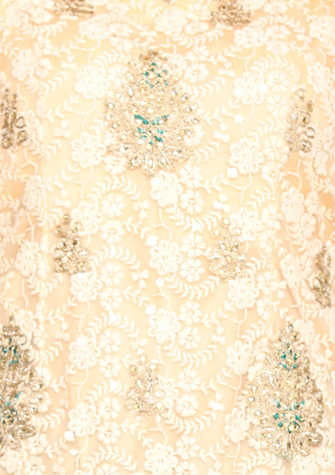 Beige and green designer salwar suit-Koskii