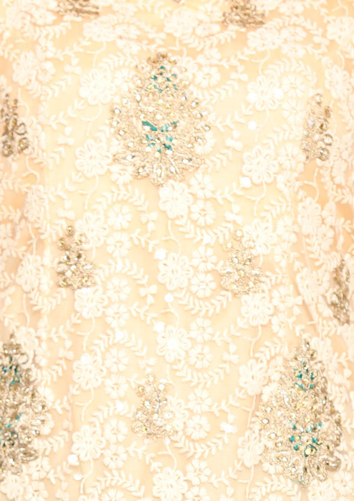 Beige and green designer salwar suit-Koskii