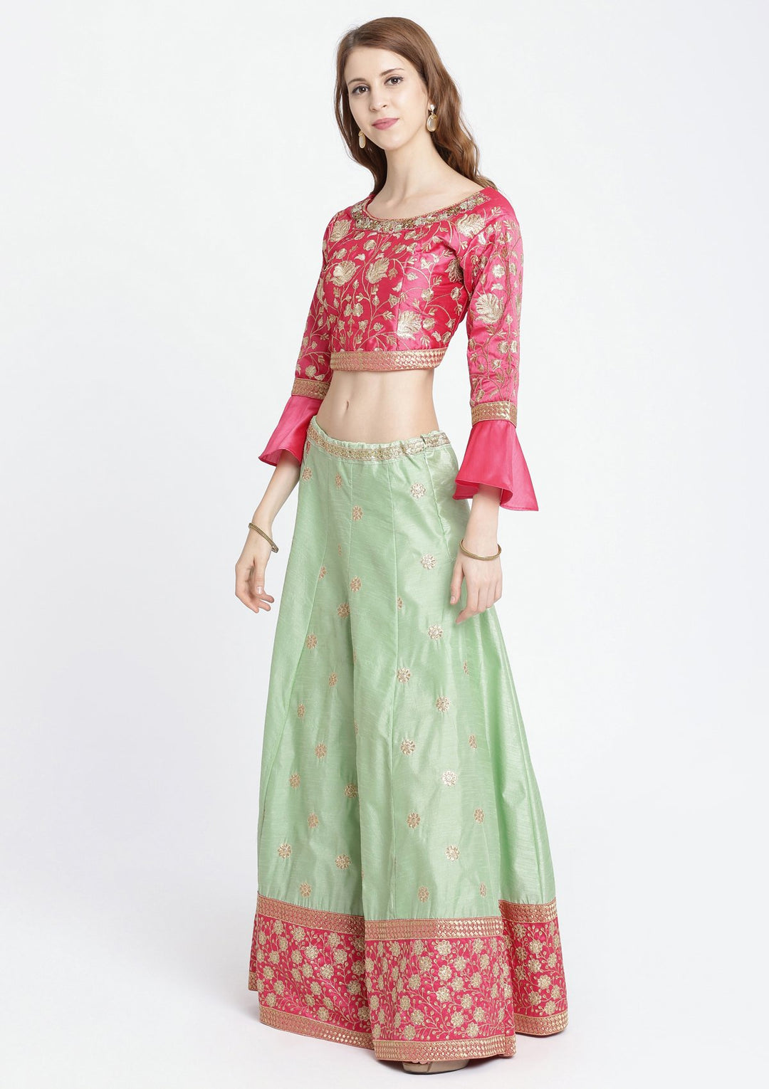 Pista Green Zariwork Rawsilk Designer Lehenga-Koskii