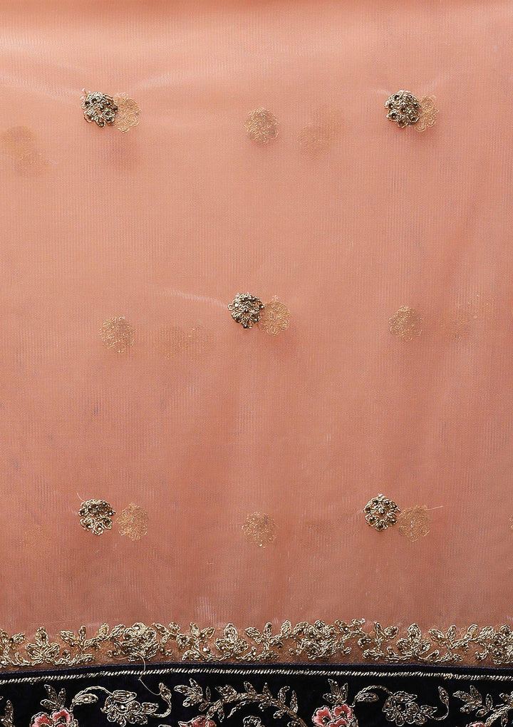 Blue and Pink Velvet Designer Lehenga-Koskii