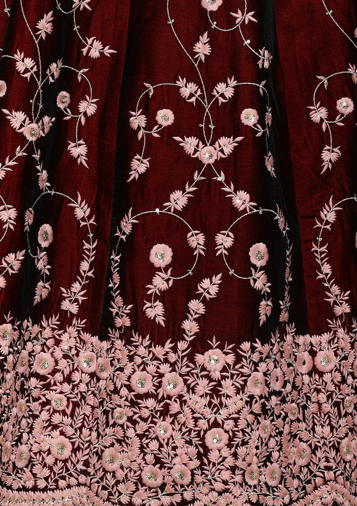 Pink Zari Work Velvet Designer Lehenga-Koskii