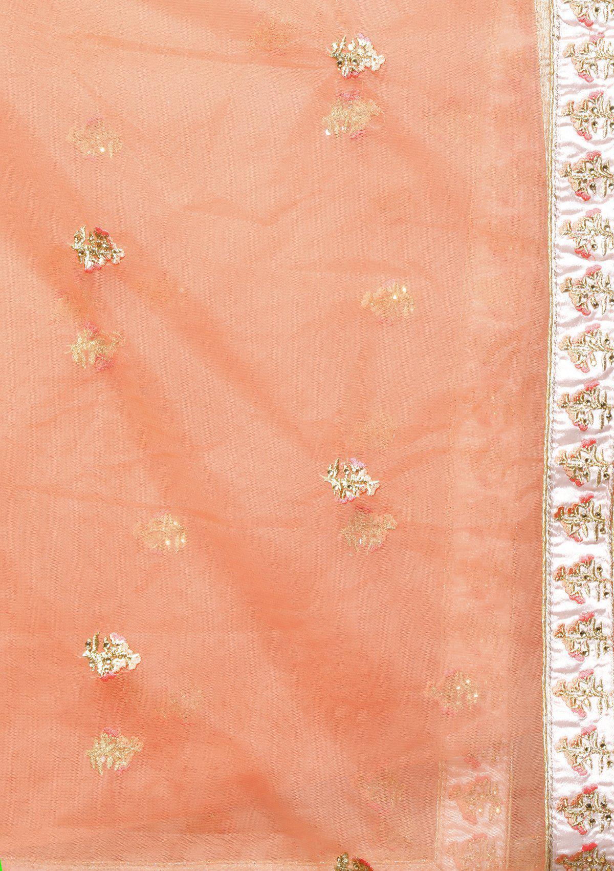 Peach and Pink Silk Designer Lehenga-Koskii