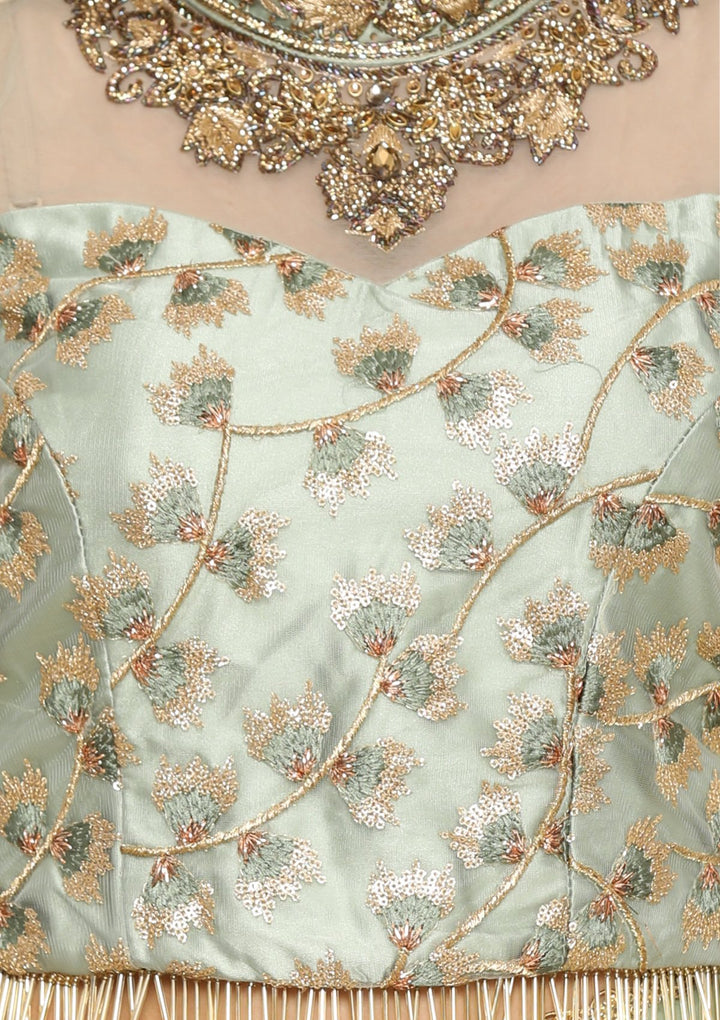 Green Zari Work Net Designer Lehenga-Koskii