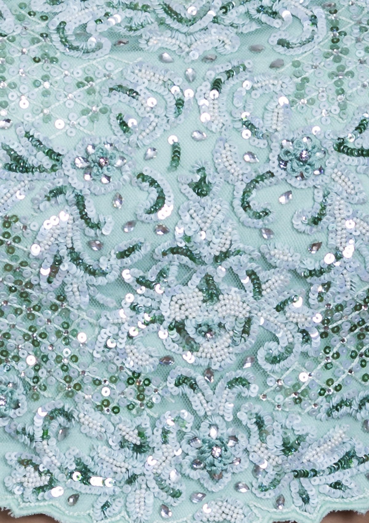 Sea Green Embellished Net Designer Lehenga-Koskii