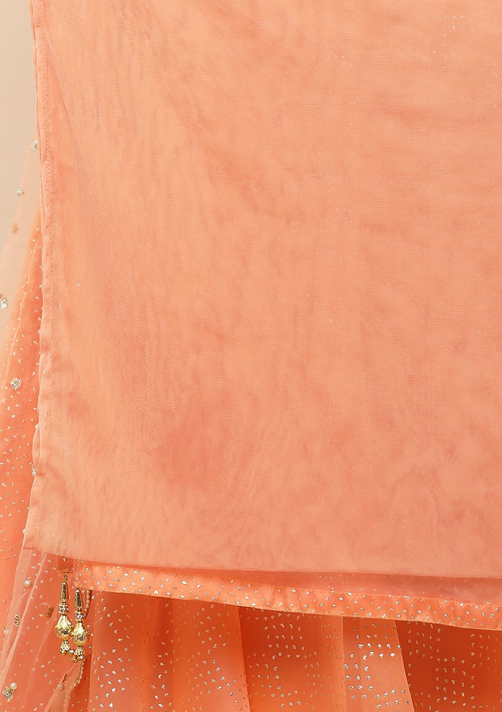 Dark Peach Stone Work Tissue Designer Lehenga-Koskii