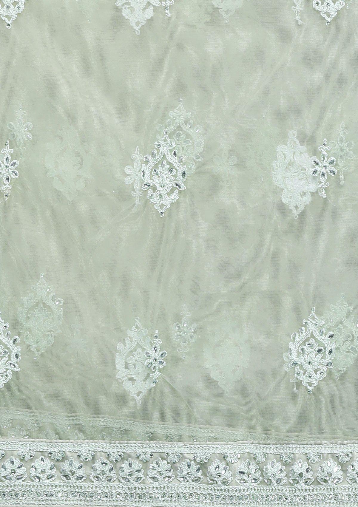 Mint Green Threadwork Silk Designer Lehenga-Koskii