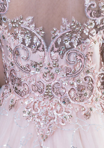 Peach Stone Work Net Designer Gown-Koskii