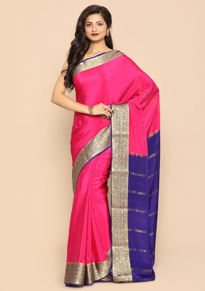 Magenta and Blue Contrast Handmade Saree-Koskii