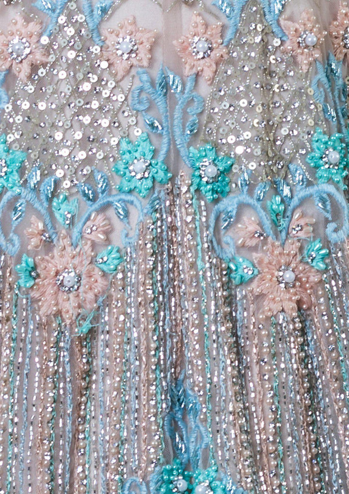 Beige Threadwork Net Designer Lehenga-Koskii