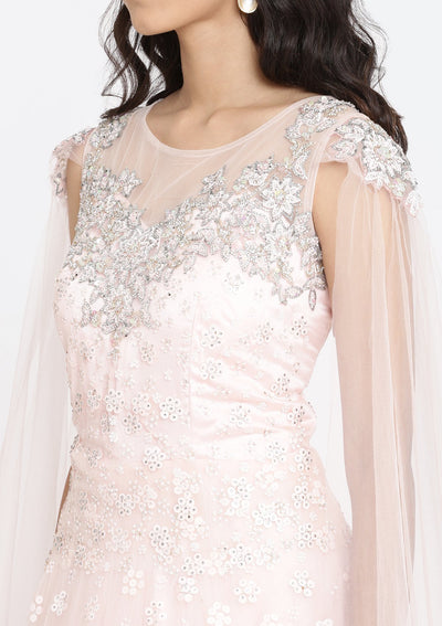Baby Pink Sequins Net Designer Gown-Koskii