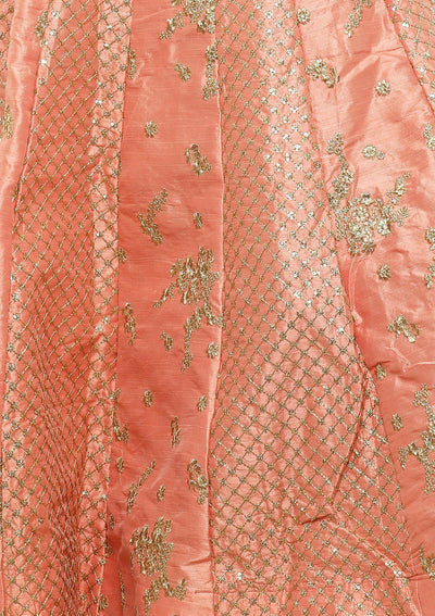 Peach Zari Work Silk Designer Lehenga-Koskii