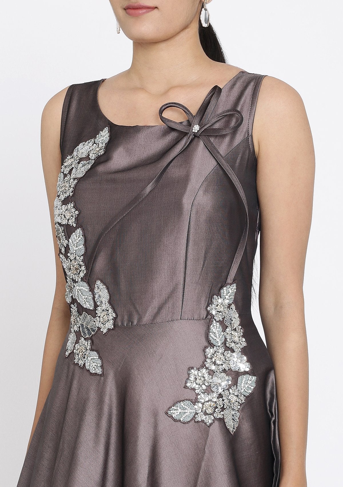 Lavender Sequins Taffeta Silk Designer Gown - koskii