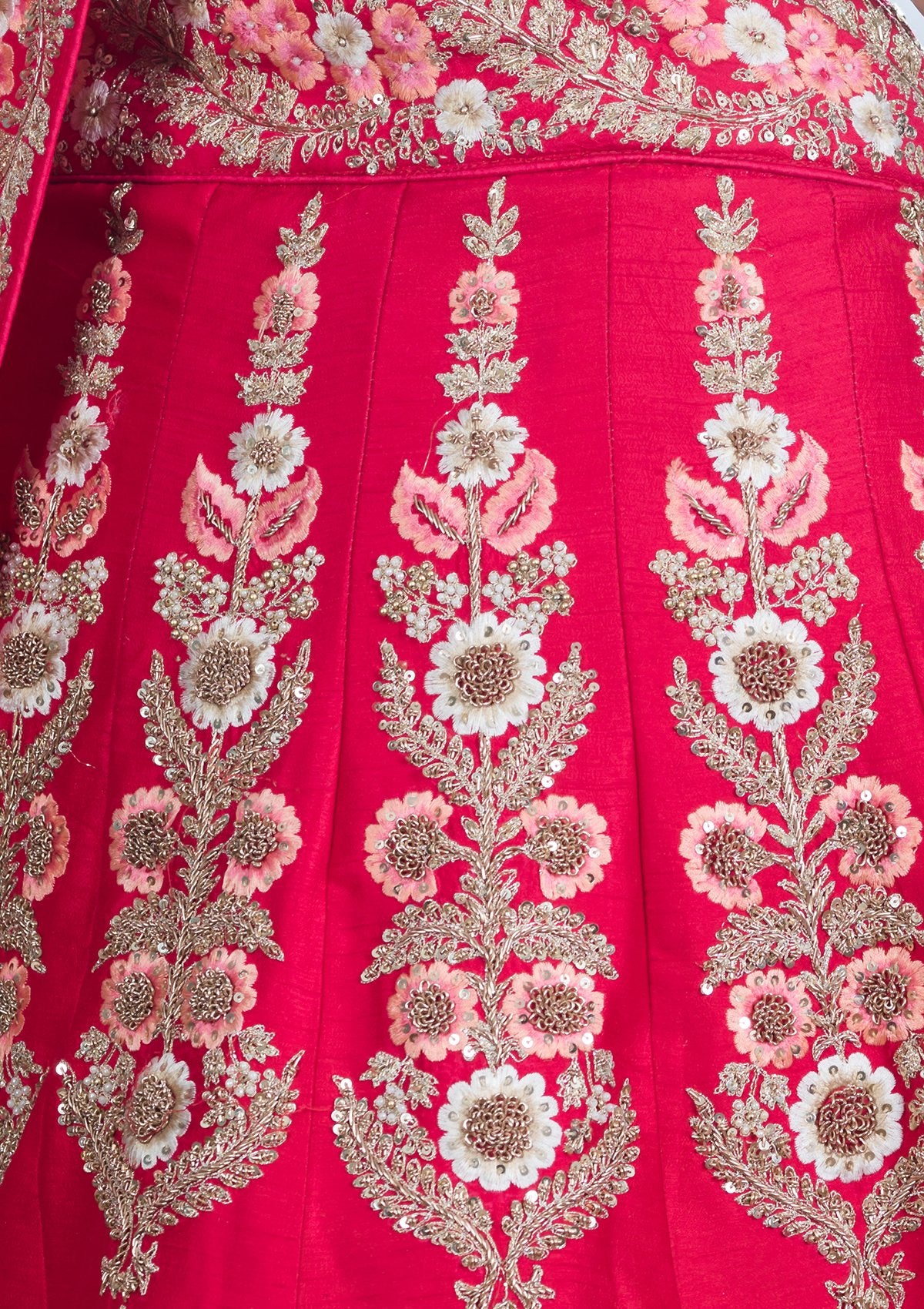 Coral Pink Pearl Embellished Designer Bridal Lehenga-Koskii