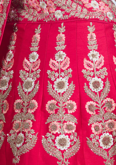 Coral Pink Pearl Embellished Designer Bridal Lehenga-Koskii