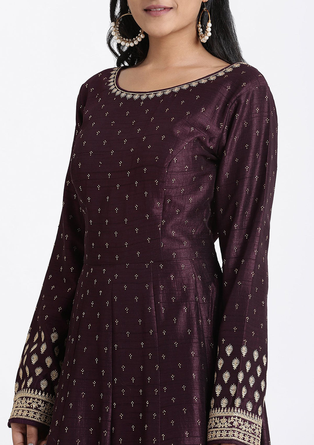 Wine Zariwork Rawsilk Designer Gown-Koskii