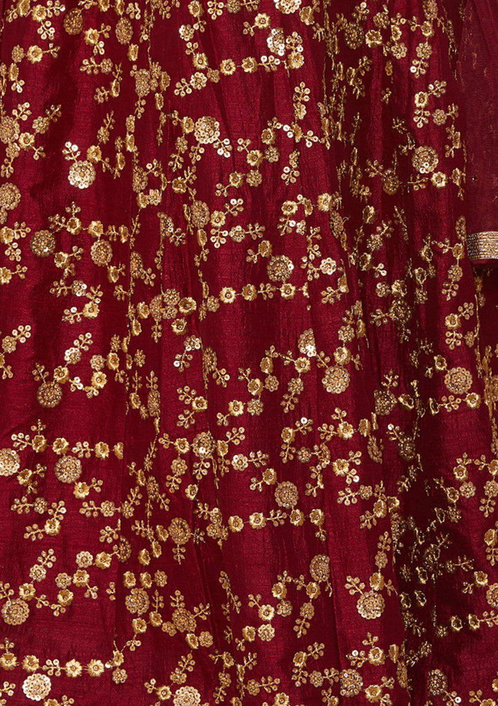 Crimson Stonework Raw-silk Designer Lehenga-Koskii