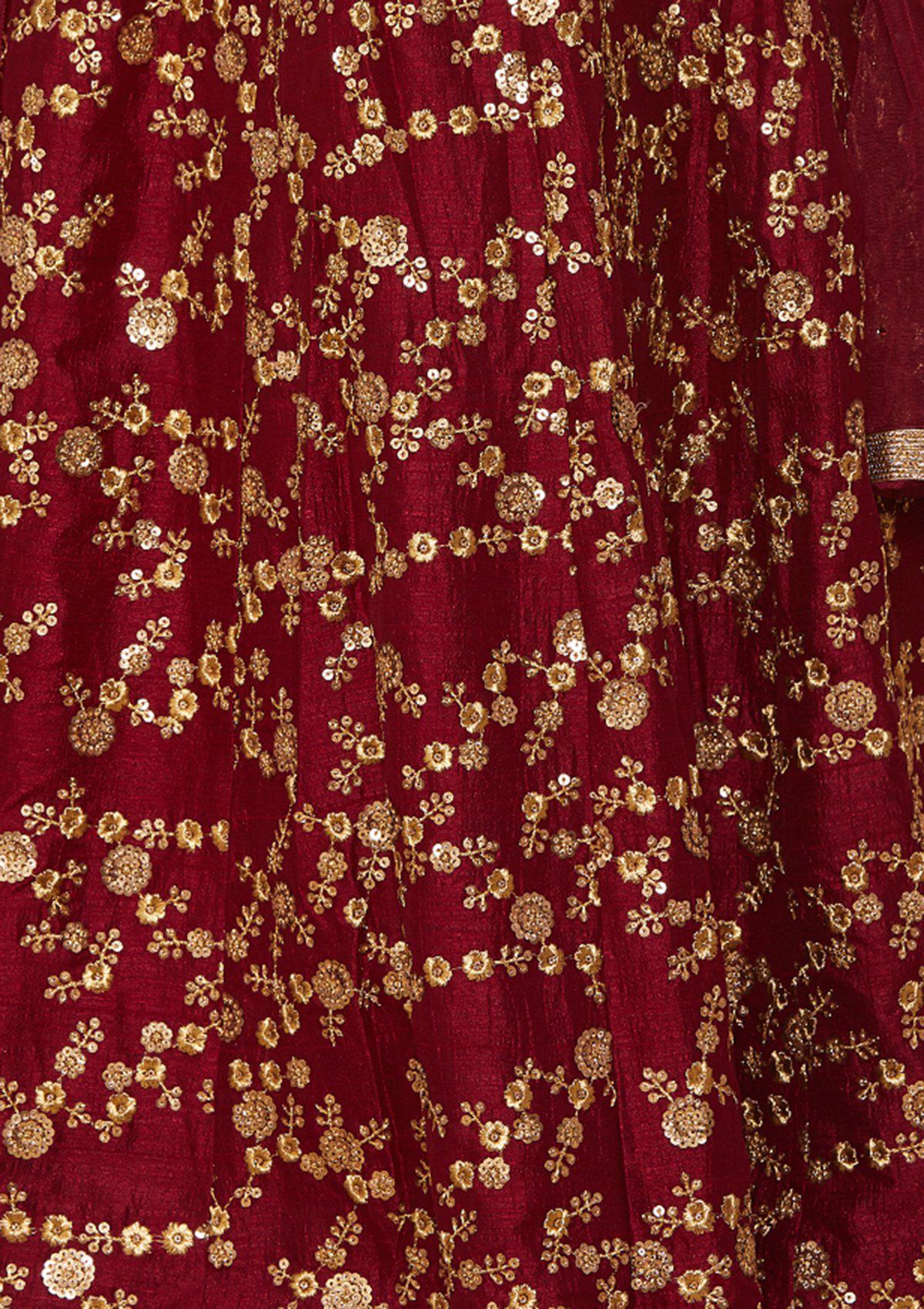 Crimson Stonework Raw-silk Designer Lehenga-Koskii