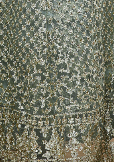 Green Floral Thread Work Designer Gown-Koskii