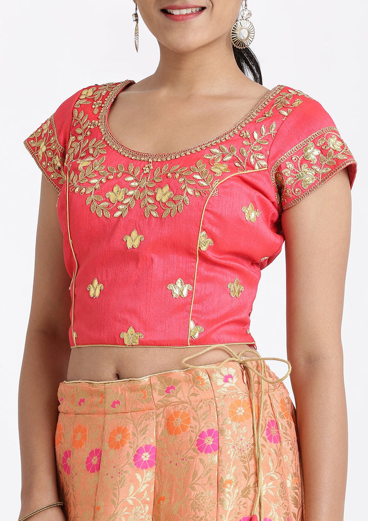 Peach Zariwork Brocade Designer Lehenga-Koskii