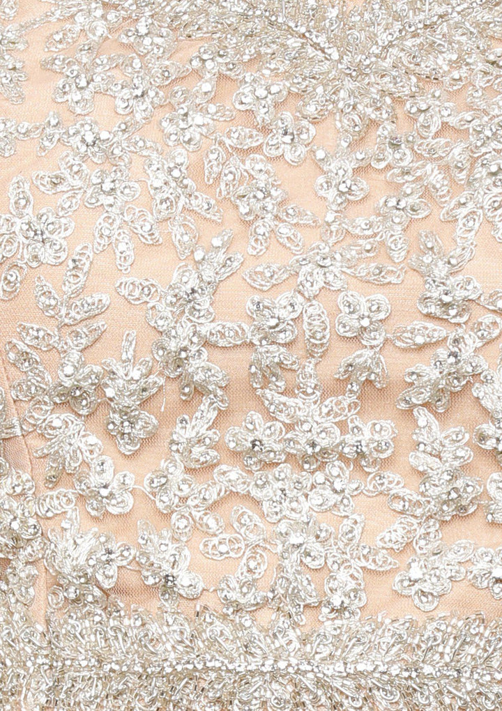 Peach Thread Work Net Designer Lehenga-Koskii