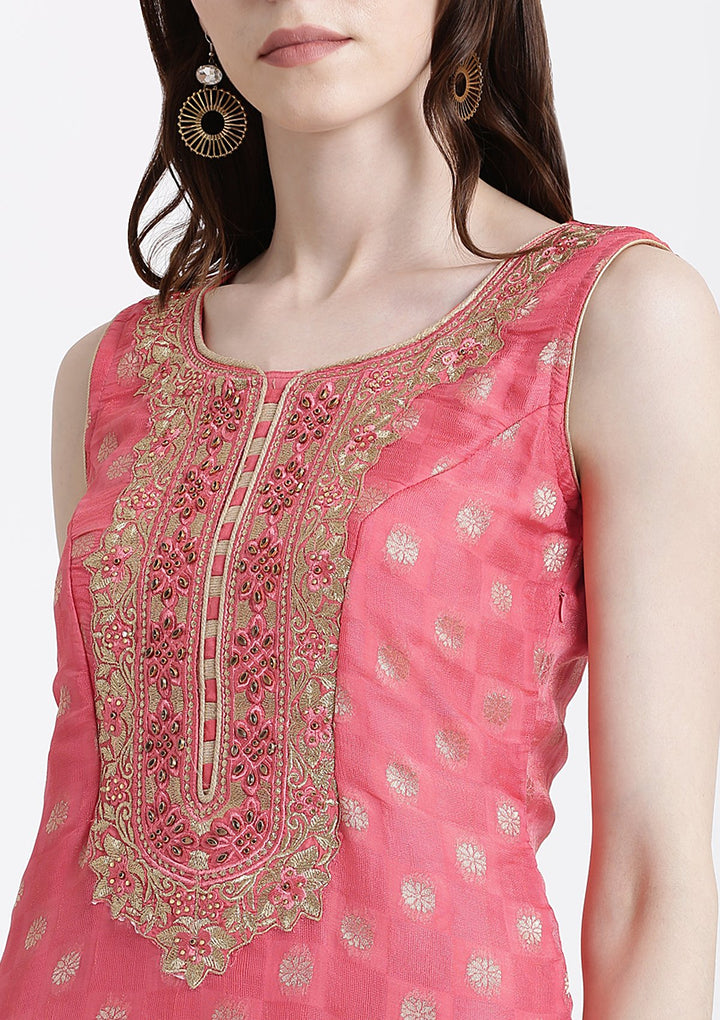 Pink Zari Work Chanderi Designer Salwar Suit-Koskii