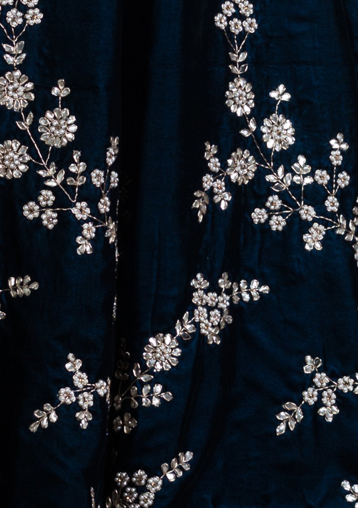 Navy Blue Zardozi Velvet Designer Lehenga-Koskii
