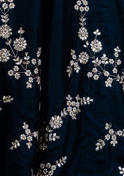 Navy Blue Zardozi Velvet Designer Lehenga-Koskii