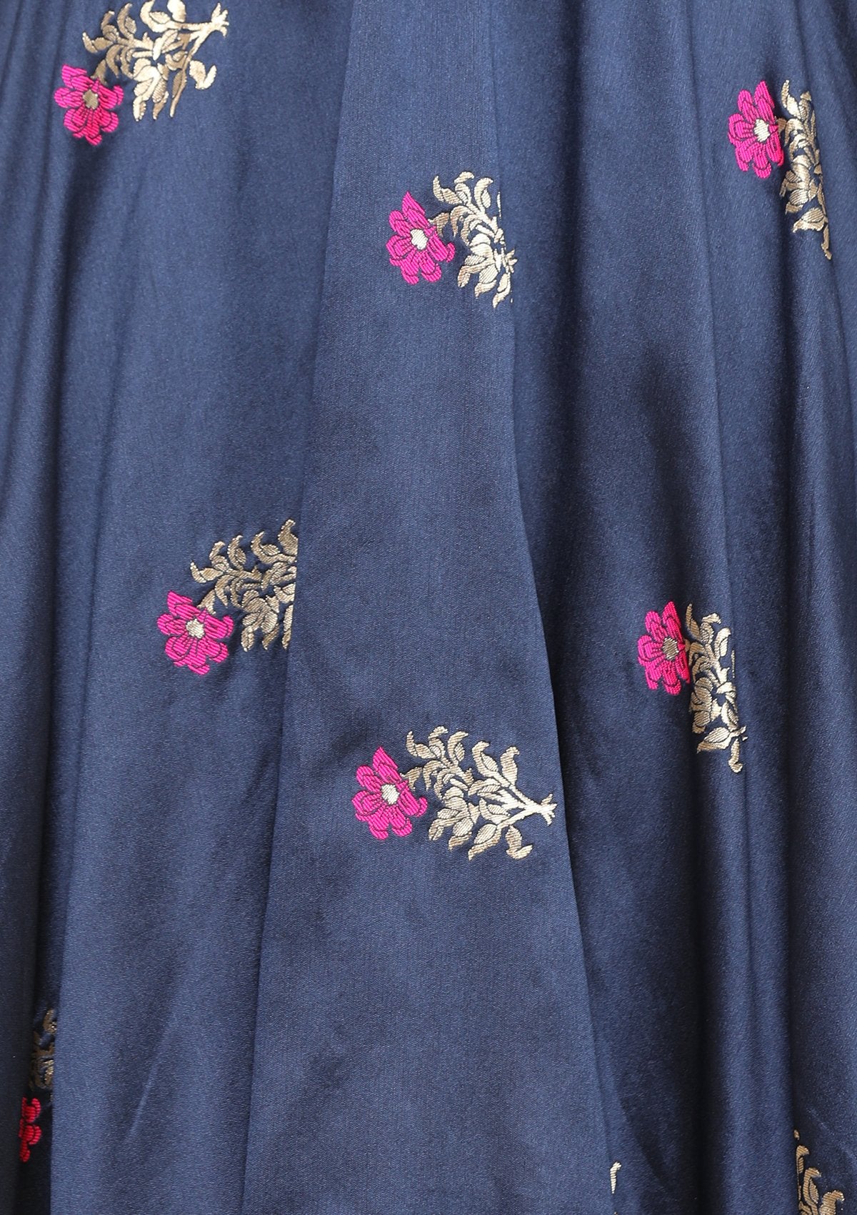 Navy Blue Zari Work Silk Designer Gown-Koskii