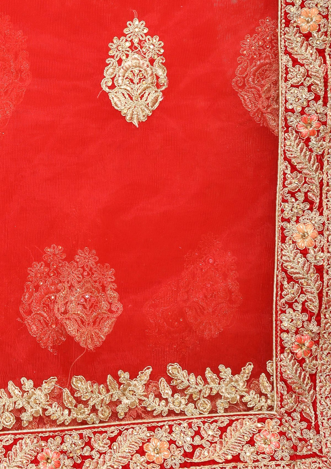 Red Zari Work Velvet Designer Lehenga-Koskii