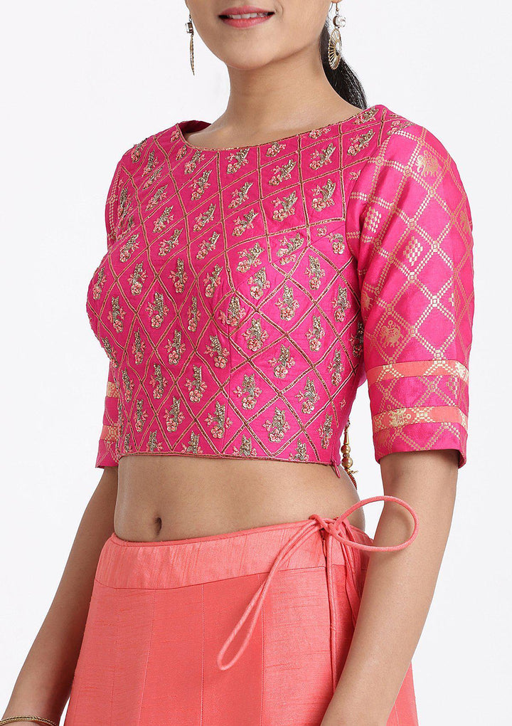 Peach Zardozi Rawsilk Designer Lehenga-Koskii