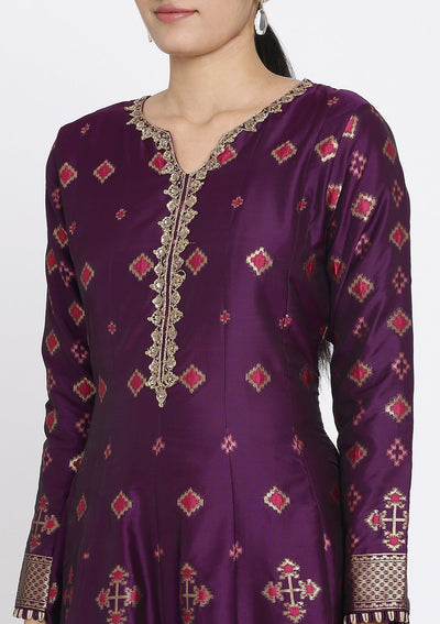 Purple Zariwork Art Silk Designer Gown - koskii