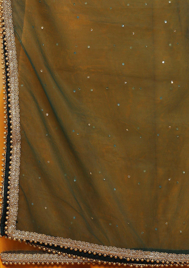 Koskii Green and Yellow Brocade Gown-Koskii