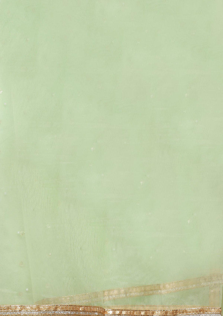 Pista Green Zardozi Work Silk Designer Lehenga-Koskii