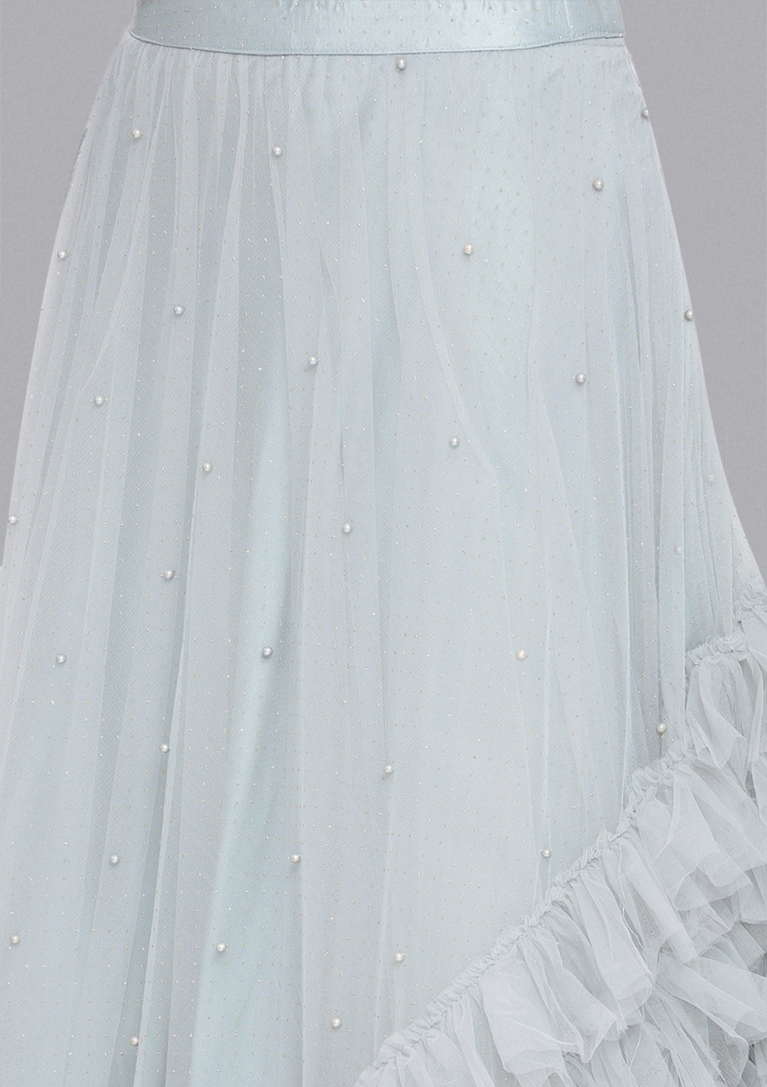 Light Grey Cutdana Net Designer Lehenga-Koskii