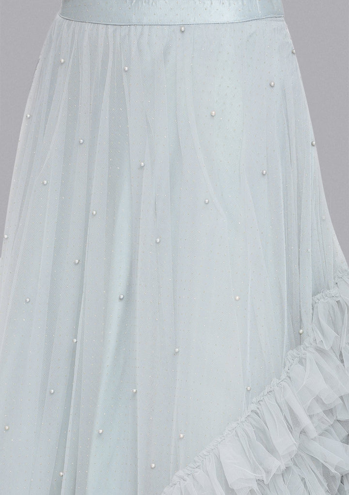 Light Grey Cutdana Net Designer Lehenga-Koskii