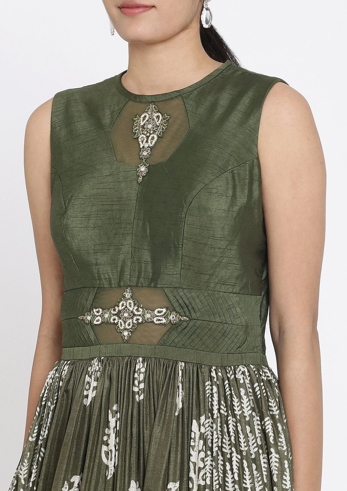 Mehendi Printed Art Silk Designer Gown - koskii