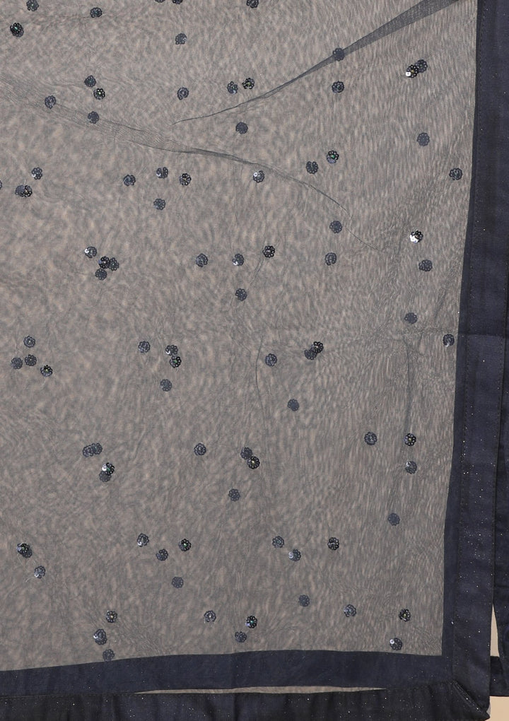 Navy Blue Sequinned Silk Designer Lehenga-Koskii