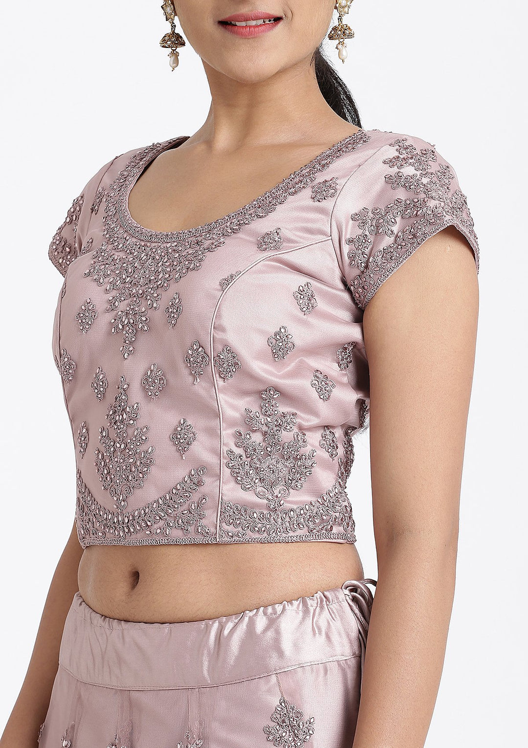 Mauve Thread Work Net Designer Lehenga-Koskii