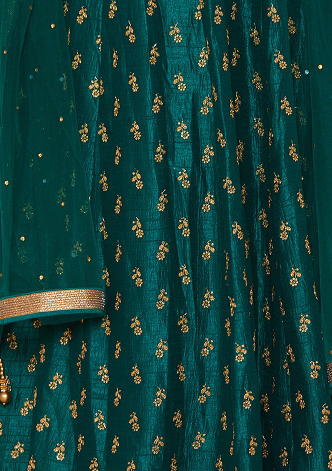 Koskii Zariwork Raw Silk Forest Green Lehenga-Koskii