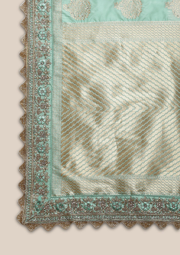 Sea Green Zariwork Brocade Designer Saree-Koskii