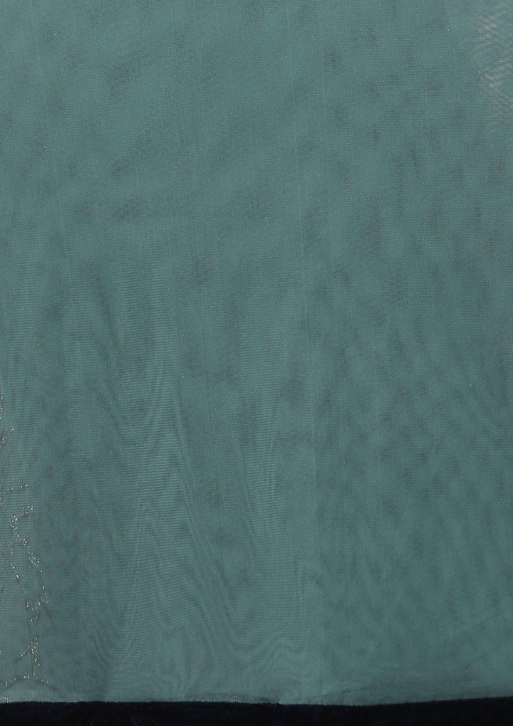 Teal Green Shimmer Appliqu???Ìâ?å©d Velvet Designer Lehenga-Koskii