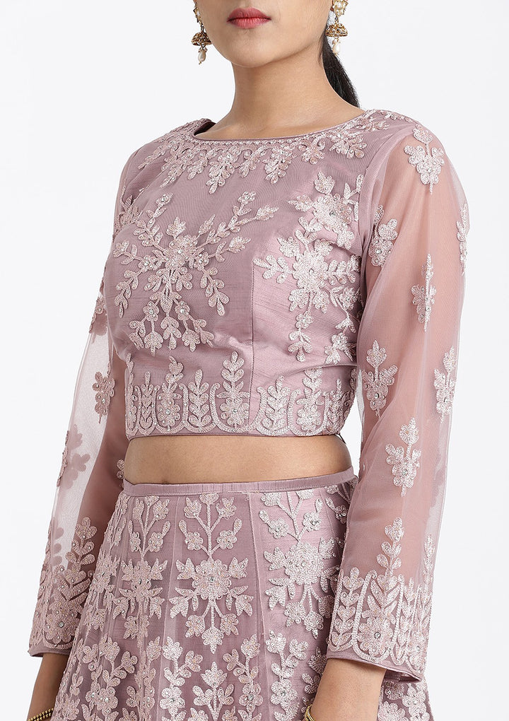 Mauve Threadwork Net Designer Lehenga-Koskii