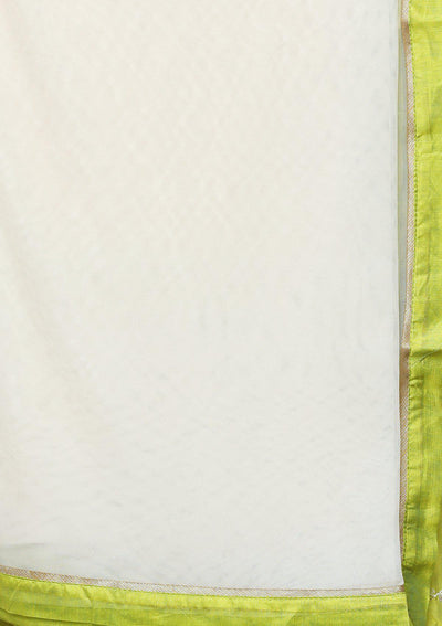 Cream and Green Thread Embroidered Silk Designer Gown-Koskii